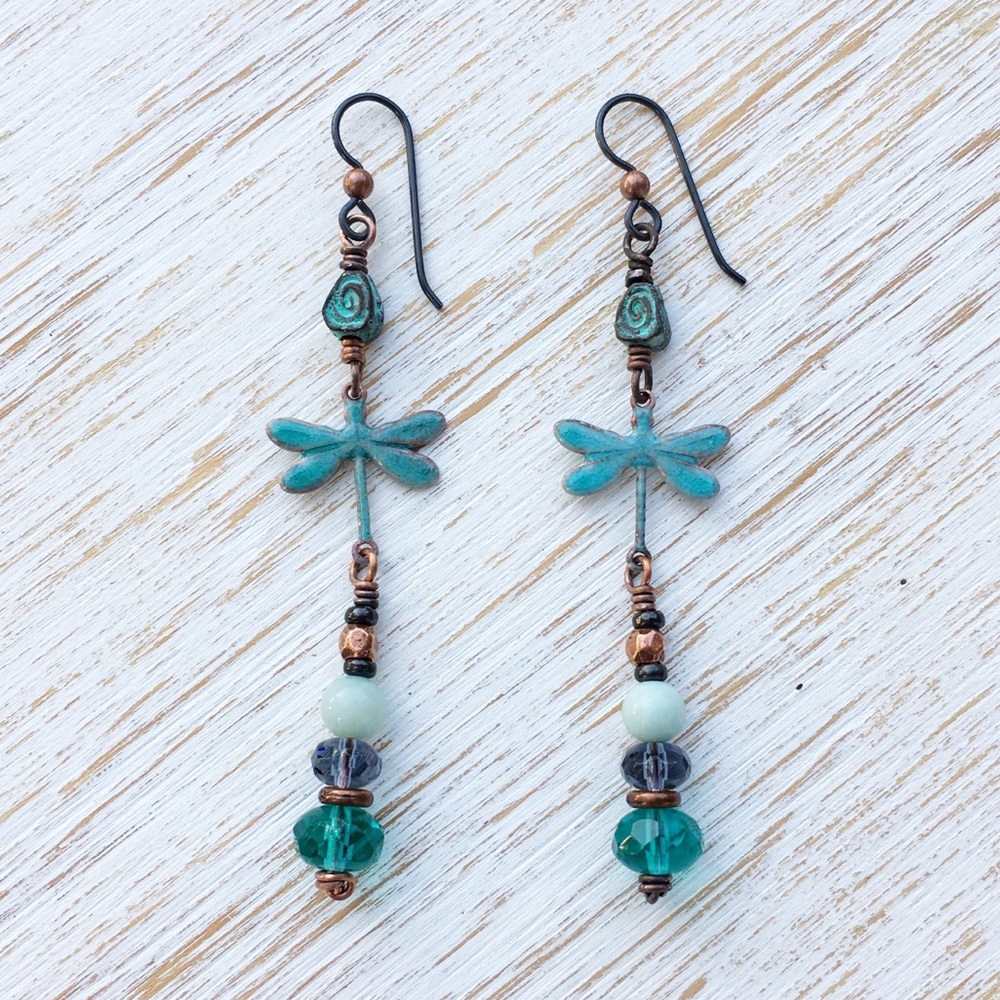 Dragonfly Amazonite Gemstone Earrings